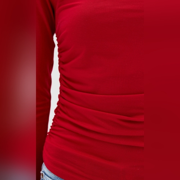 Reformation -Fitted Red Ruched Blouse Women's XL - Picture 3 of 6